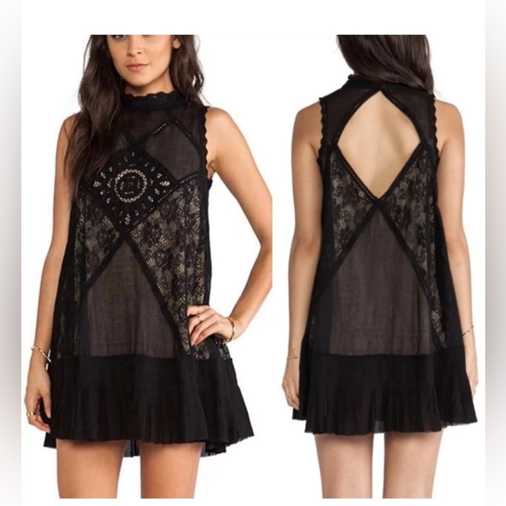 Free People Angel lace black babydoll dress SZ SM lined dark whimsy fairy boho - Picture 16 of 16